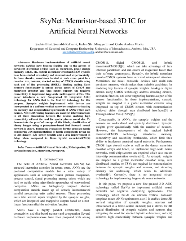 (PDF) SkyNet: Memristor-based 3D IC for artificial neural networks