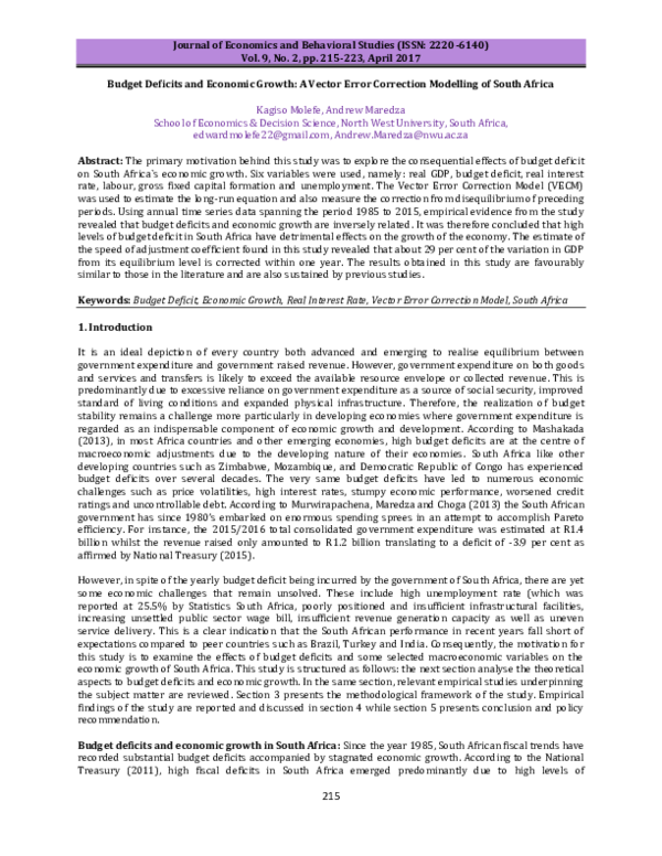 (PDF) Budget Deficits and Economic Growth: A Vector Error Correction ...