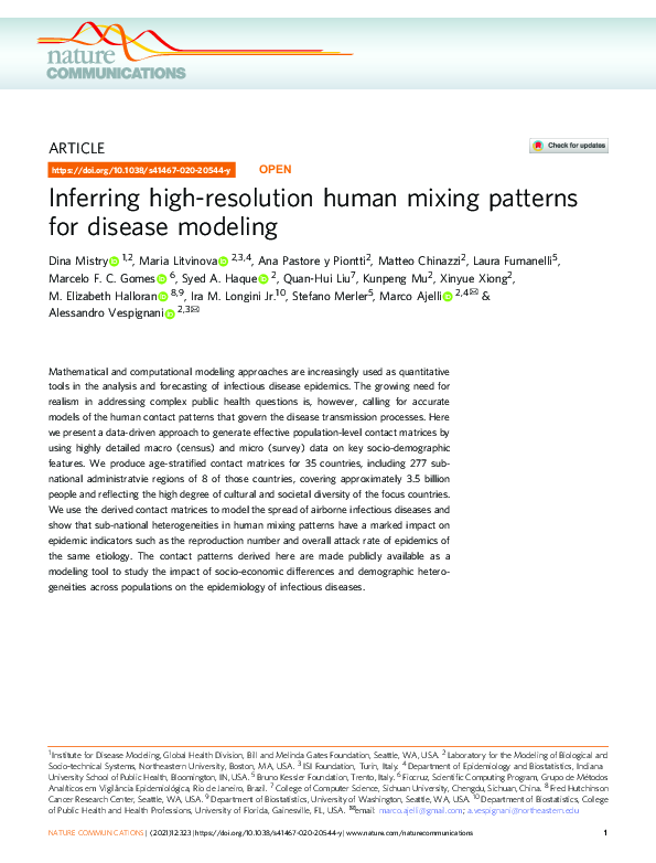 Inferring high-resolution human mixing patterns for disease modeling