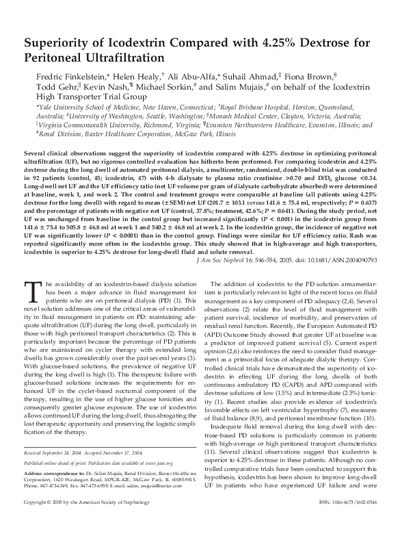 (PDF) Superiority of Icodextrin Compared with 4.25% Dextrose for ...