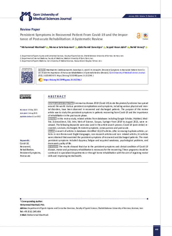 (PDF) Persistent Symptoms in Recovered Patient From Covid-19 and the ...