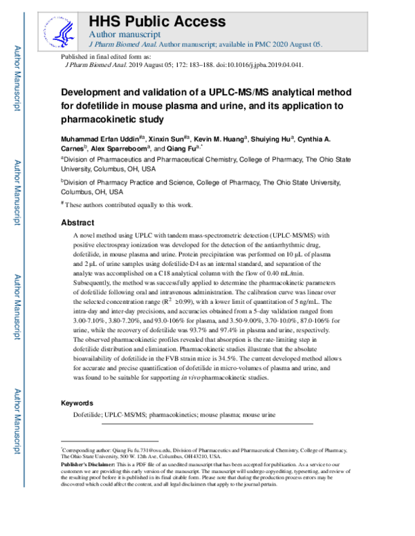 (PDF) Development and validation of a UPLC-MS/MS analytical method for ...