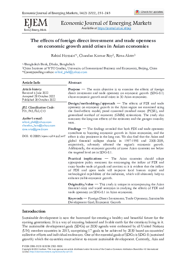 (PDF) The effects of foreign direct investment and trade openness on ...