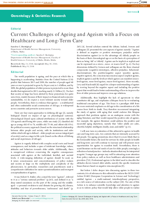(PDF) Current challenges of ageing and ageism with a focus on ...