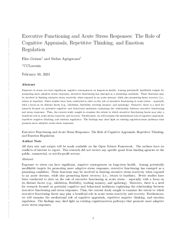 (PDF) Executive Functioning and Acute Stress Responses: The Role of ...