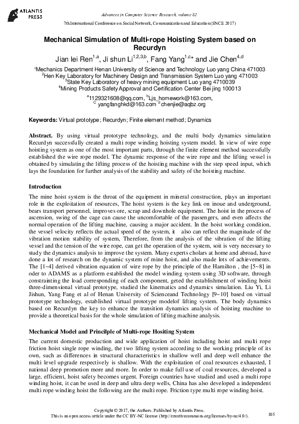 (PDF) Mechanical Simulation of Multi-rope Hoisting System based on Recurdyn