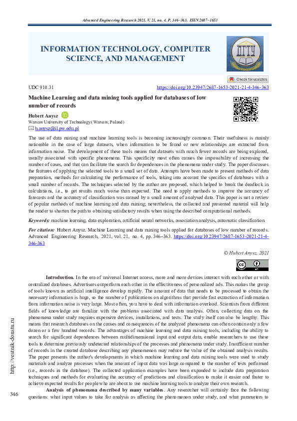 (PDF) Machine Learning and data mining tools applied for databases of ...