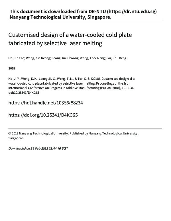 (PDF) Customised design of a water-cooled cold plate fabricated by ...