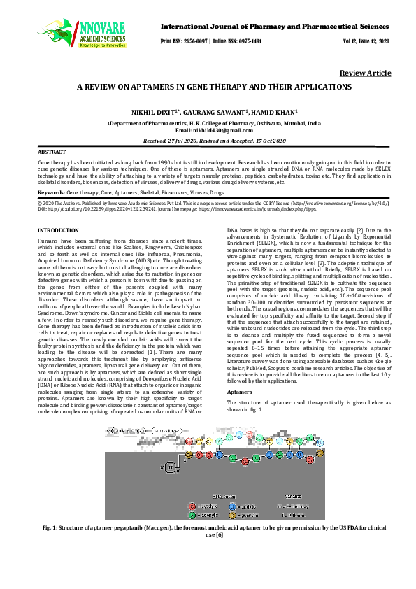 (PDF) A Review on Aptamers in Gene Therapy and Their Applications