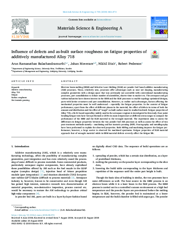 (PDF) Influence of defects and as-built surface roughness on fatigue ...