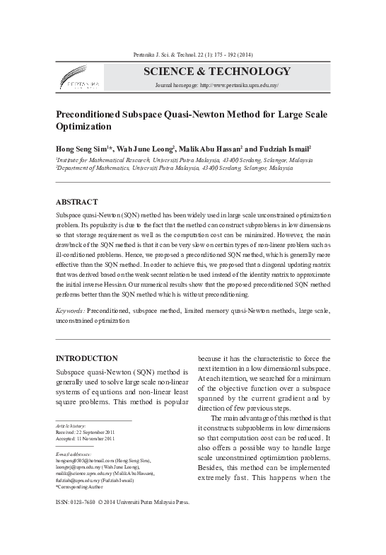 (PDF) Preconditioned Subspace Quasi-Newton Method for Large Scale ...