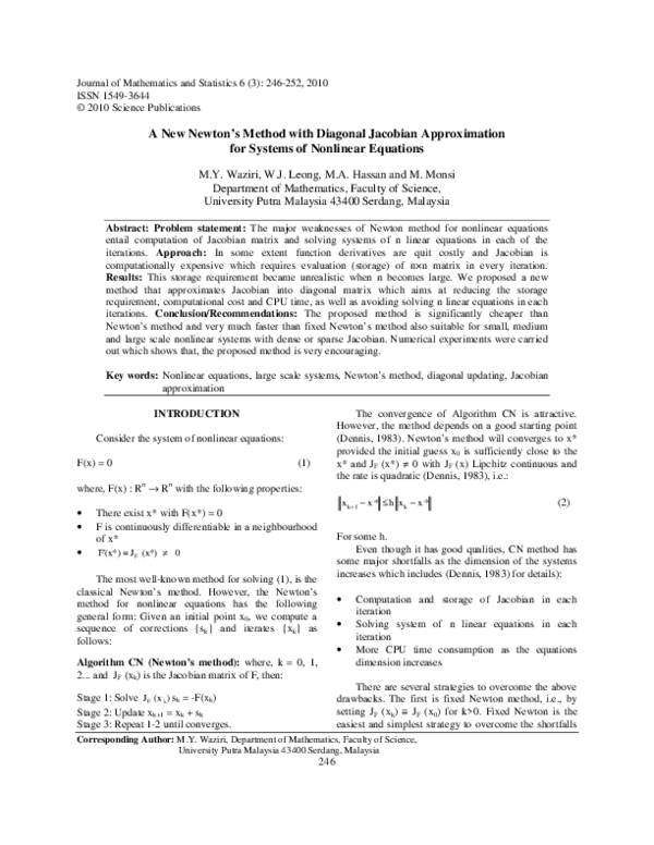 (PDF) A New Newton's Method with Diagonal Jacobian Approximation for ...