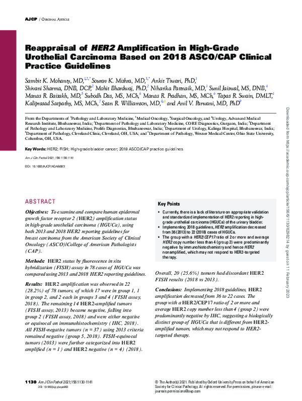 (PDF) Reappraisal of HER2 Amplification in High-Grade Urothelial ...