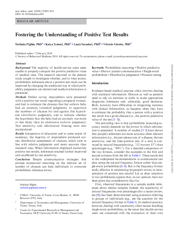 (PDF) Fostering the Understanding of Positive Test Results