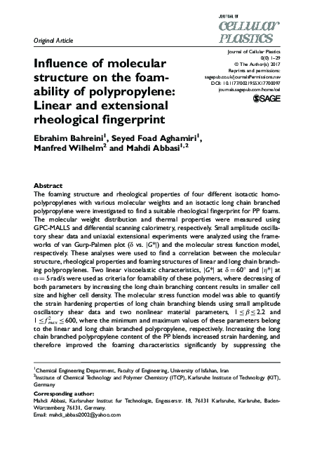 (PDF) Influence of molecular structure on the foamability of ...