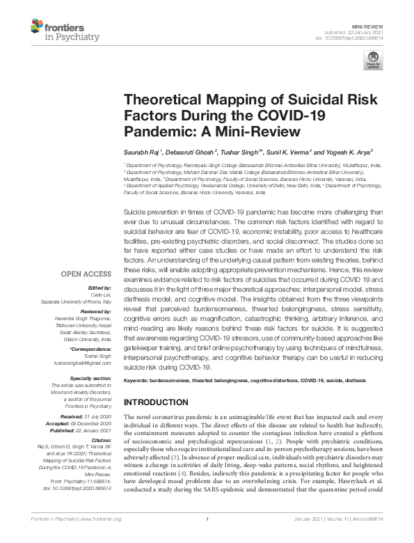 (PDF) Theoretical Mapping of Suicidal Risk Factors During the COVID-19 ...