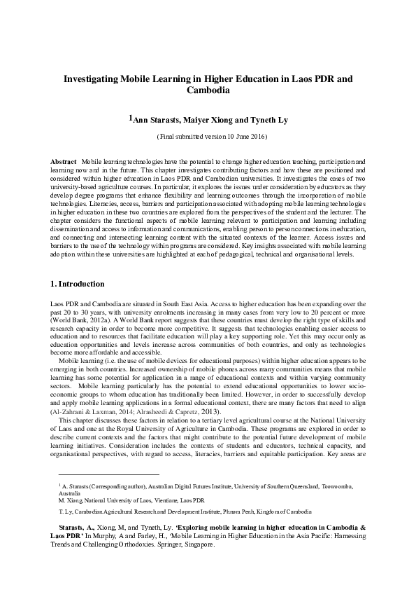 (PDF) Investigating Mobile Learning in Higher Education in Lao PDR and ...