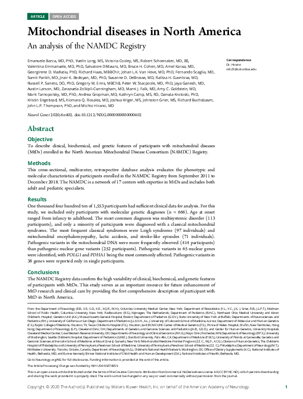 (PDF) Mitochondrial diseases in North America