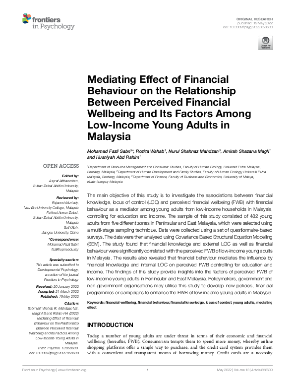 (PDF) Mediating Effect of Financial Behaviour on the Relationship ...
