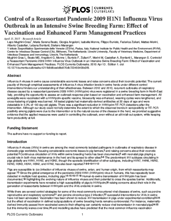 (PDF) Control of a Reassortant Pandemic 2009 H1N1 Influenza Virus ...