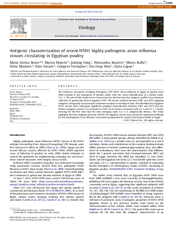 (PDF) Antigenic characterization of recent H5N1 highly pathogenic avian ...