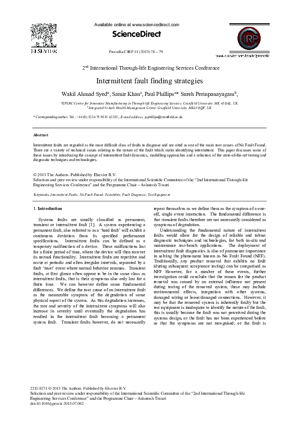 (PDF) Intermittent Fault Finding Strategies