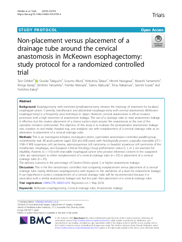 (PDF) Non-placement versus placement of a drainage tube around the ...