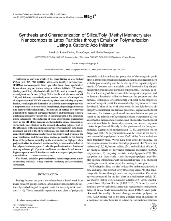 (PDF) Synthesis and Characterization of Silica–Polymer Nanocomposites ...