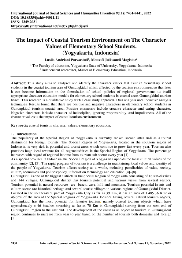 (PDF) Impact of Coastal Tourism Environment on the Character Values of ...