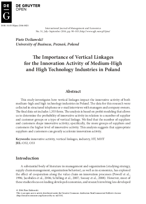 (PDF) The Importance of Vertical Linkages for the Innovation Activity ...