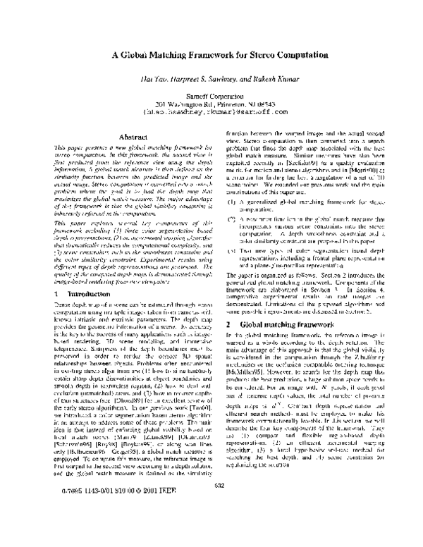 (PDF) A global matching framework for stereo computation