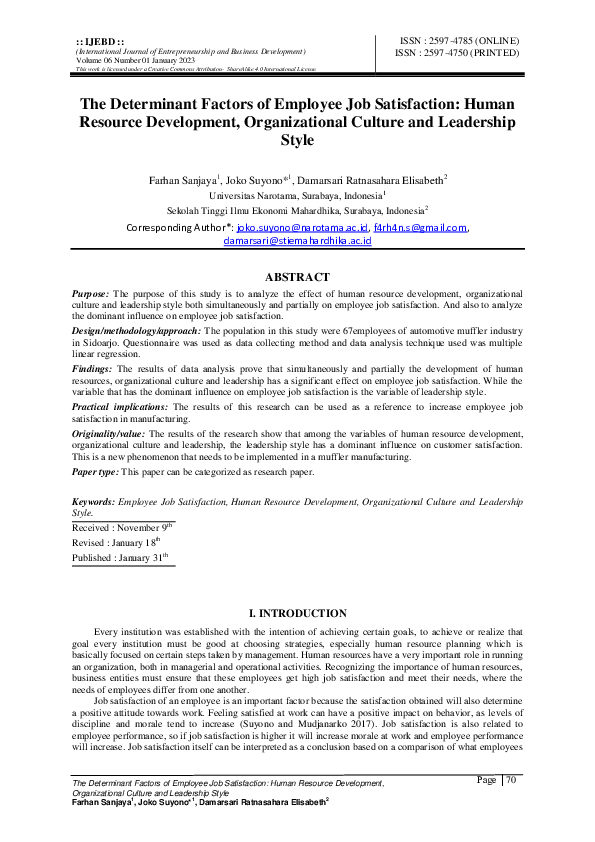 (PDF) The Determinant Factors of Employee Job Satisfaction