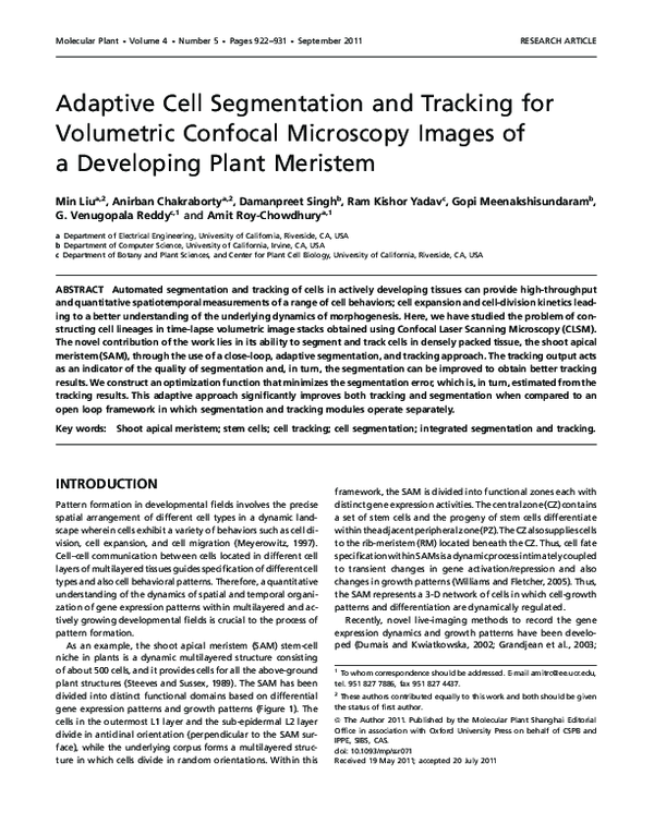 (PDF) Adaptive Cell Segmentation and Tracking for Volumetric Confocal ...