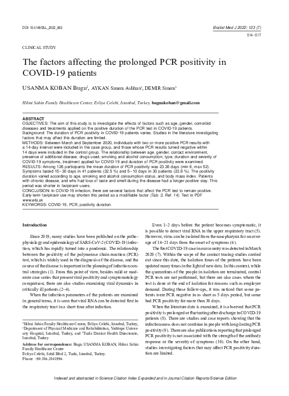 (PDF) The factors affecting the prolonged PCR positivity in COVID-19 ...