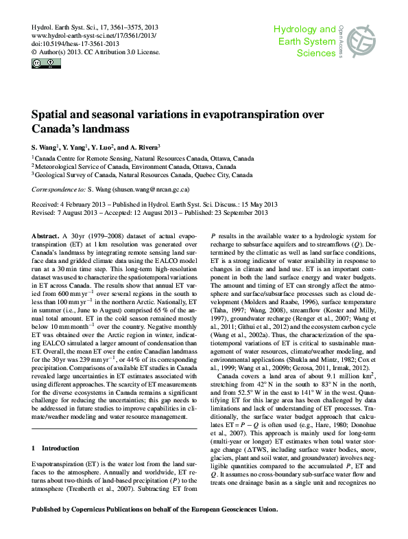 (PDF) Spatial and seasonal variations in evapotranspiration over Canada ...