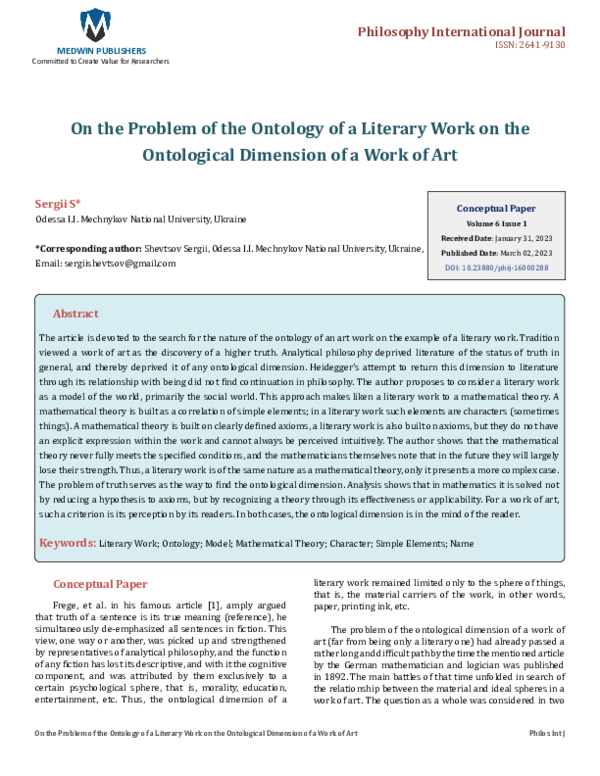 (PDF) On the Problem of the Ontology of a Literary Work on the ...