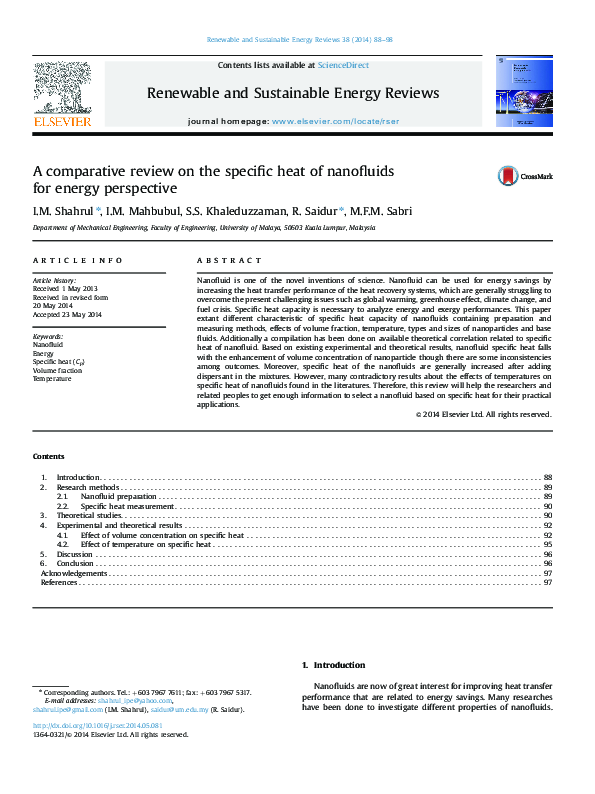 (PDF) A comparative review on the specific heat of nanofluids for ...