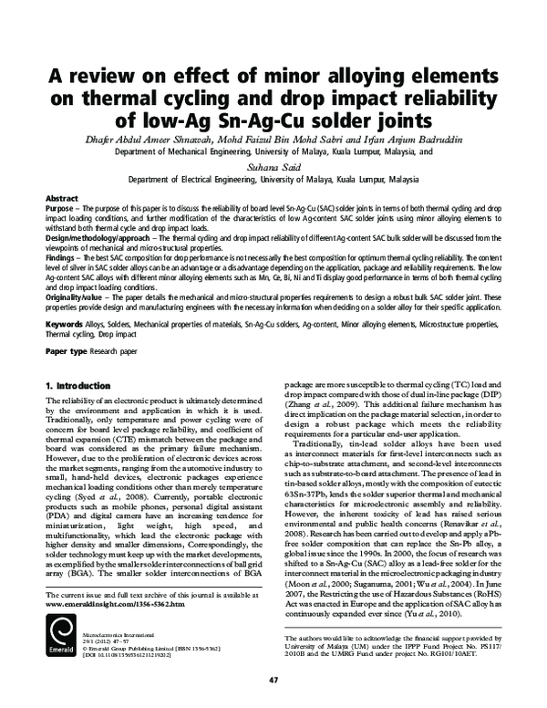 (PDF) A review on effect of minor alloying elements on thermal cycling