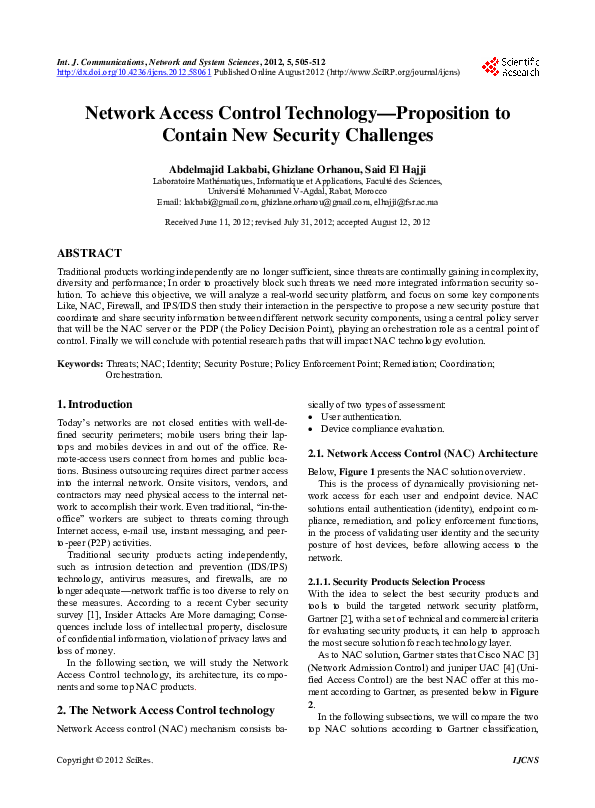 (PDF) Network Access Control Technology—Proposition to Contain New ...