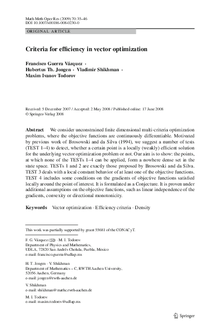 (PDF) Criteria for efficiency in vector optimization