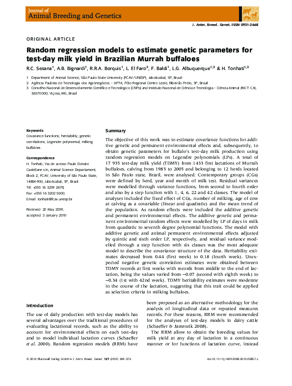 (PDF) Random regression models to estimate genetic parameters for test ...