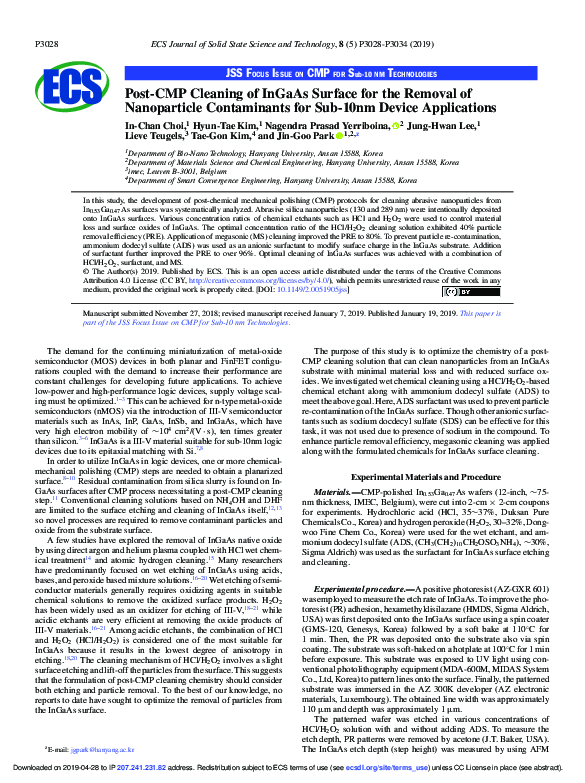 (PDF) Post-CMP Cleaning of InGaAs Surface for the Removal of ...