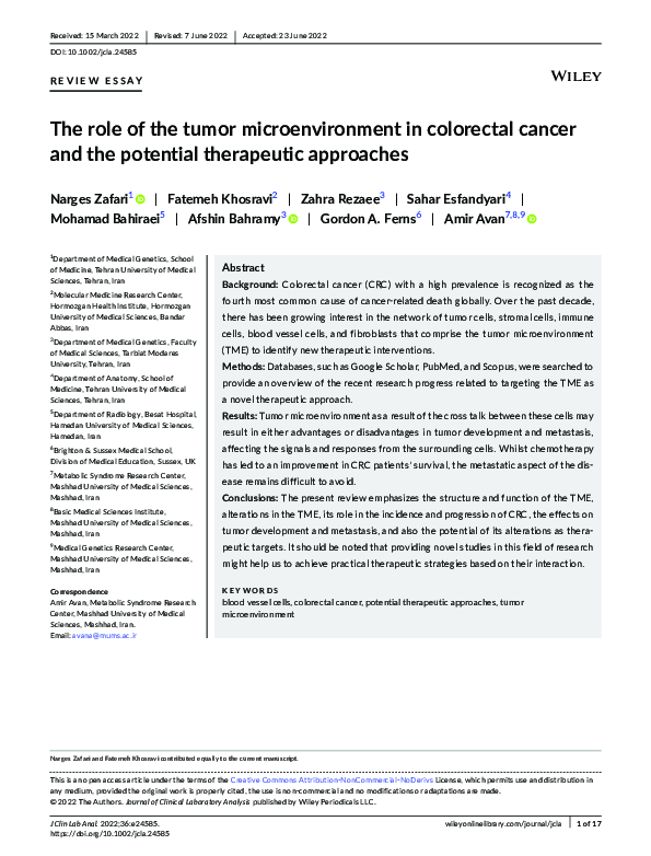 (PDF) The role of the tumor microenvironment in colorectal cancer and ...
