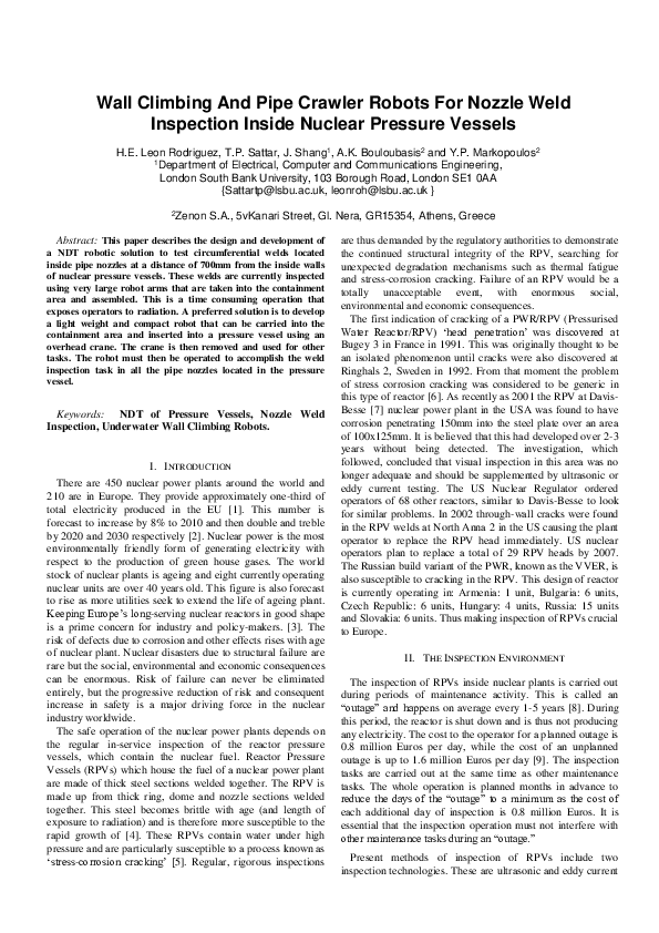 (PDF) Wall Climbing And Pipe Crawler Robots For Nozzle Weld Inspection