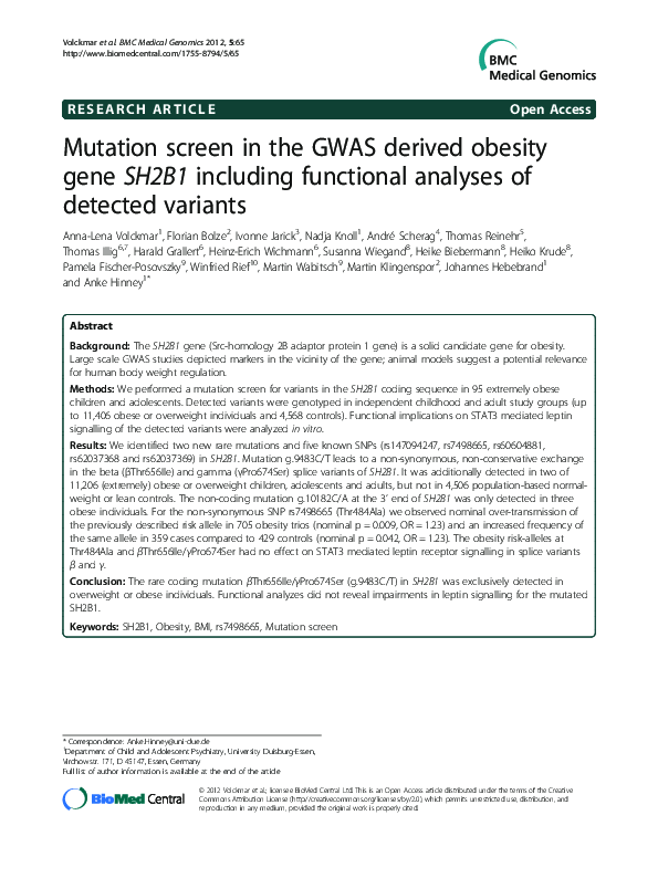(PDF) Mutation screen in the GWAS derived obesity gene SH2B1including ...