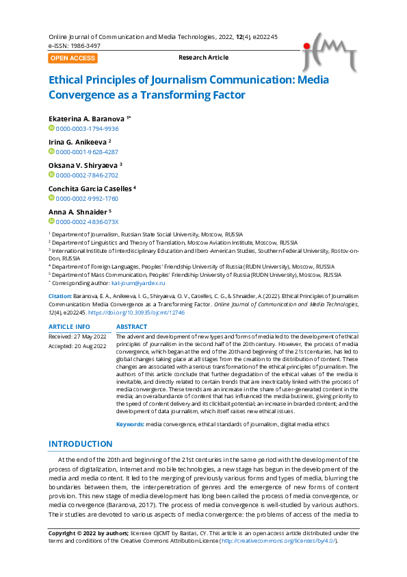 (PDF) Ethical Principles of Journalism Communication: Media Convergence ...