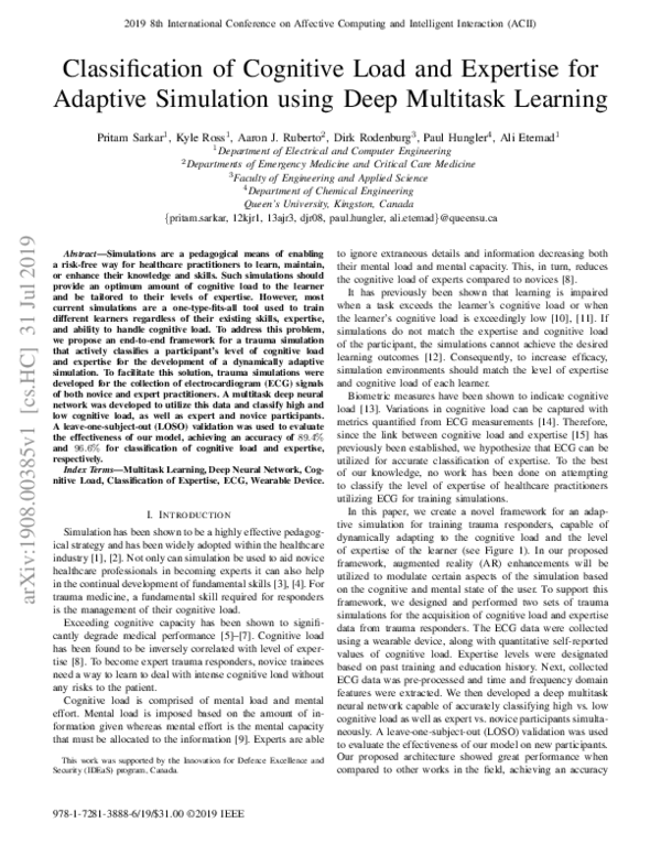 (PDF) Classification of Cognitive Load and Expertise for Adaptive ...