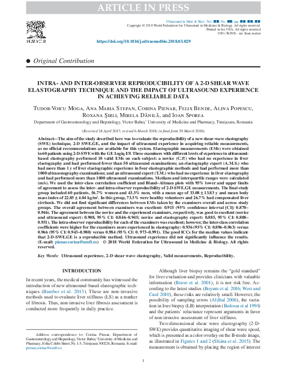 (PDF) Intra- and Inter-Observer Reproducibility of a 2-D Shear Wave ...