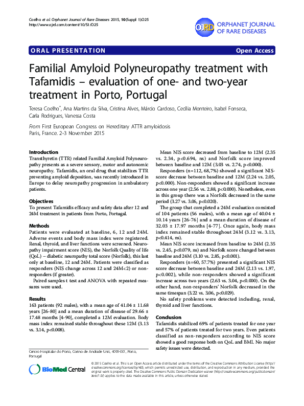(PDF) Familial Amyloid Polyneuropathy treatment with Tafamidis ...