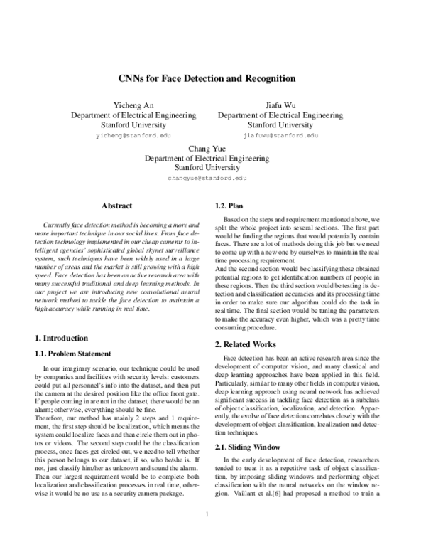(PDF) CNNs for Face Detection and Recognition